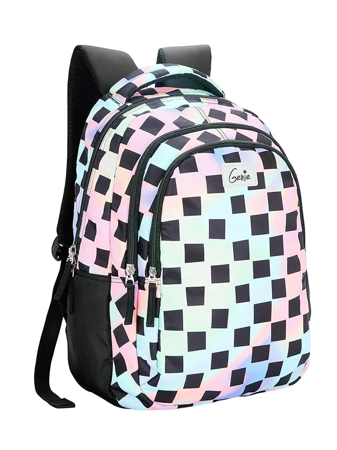 Genie Iridescence 27 L Multicolor School Backpack (17 in, water‑resistant) displayed on Amazon.in