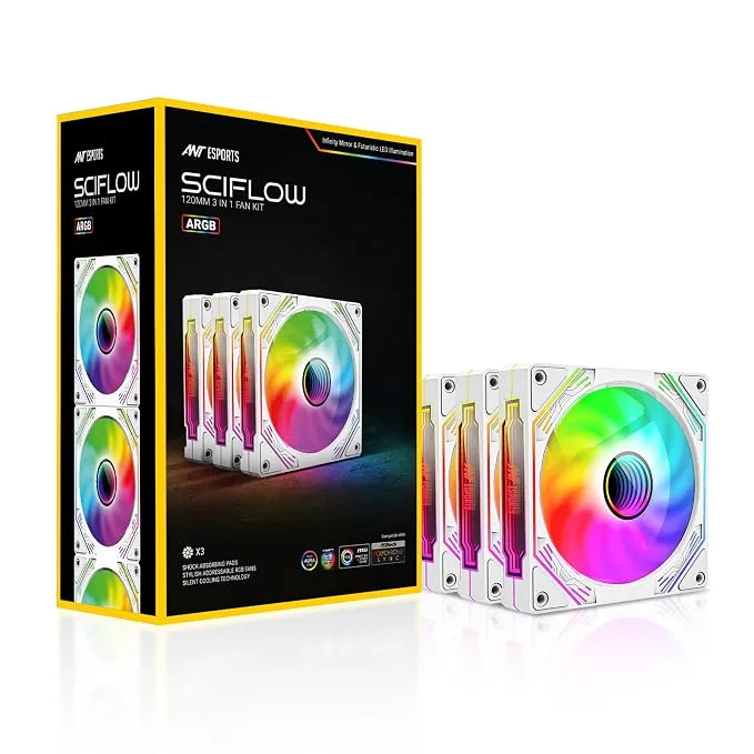 Ant Esports Sciflow 120mm 3 IN 1 ARGB Case Fan Kit - White
