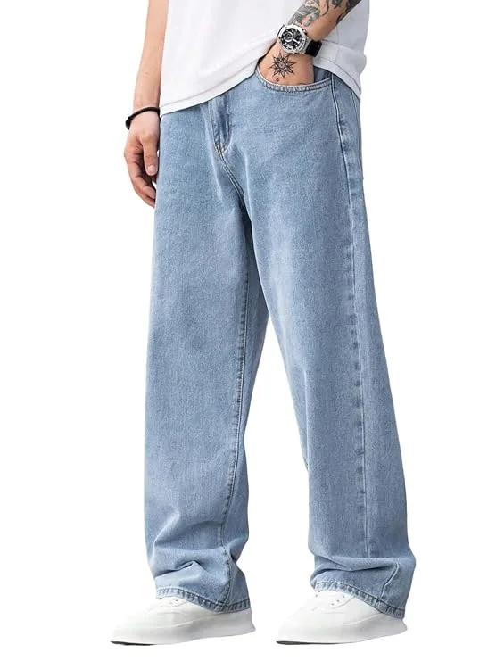 KOTTY men's regular fit mid-rise stretchable denim jeans in light blue