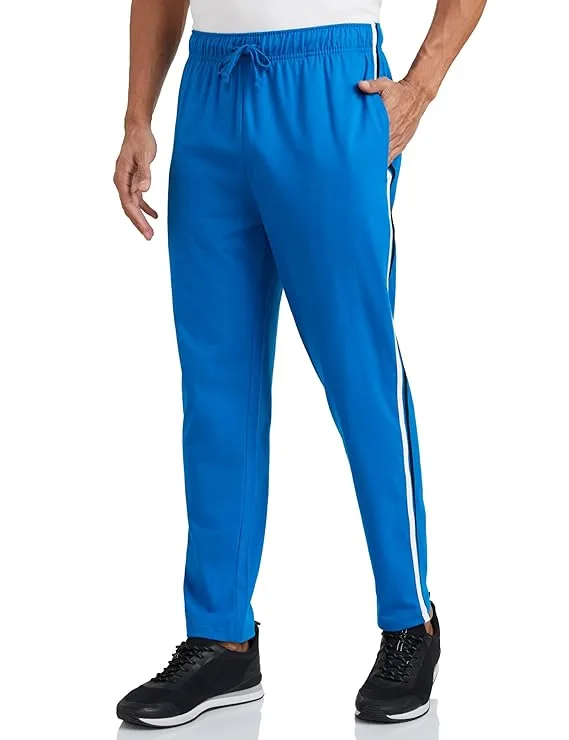 Amazon Brand Symbol men's cotton rich stretchable knit track pants in Mykonos Blue, regular fit