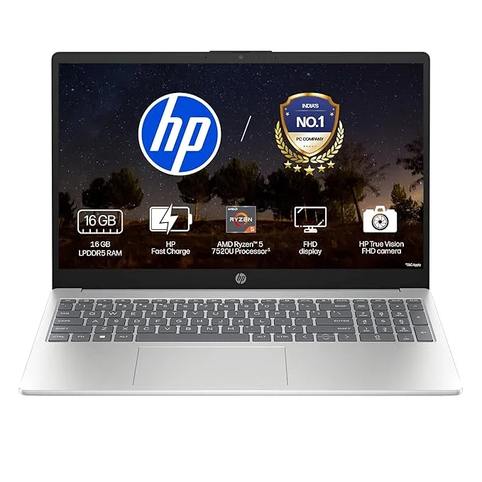 HP 15, AMD Ryzen 5 7520U Laptop with 16GB RAM and 512GB SSD