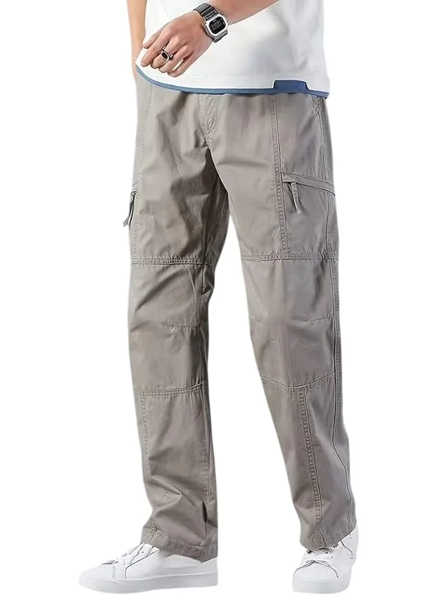 THE FEBZA grey men’s cargo pants in a regular-fit multi-pocket design