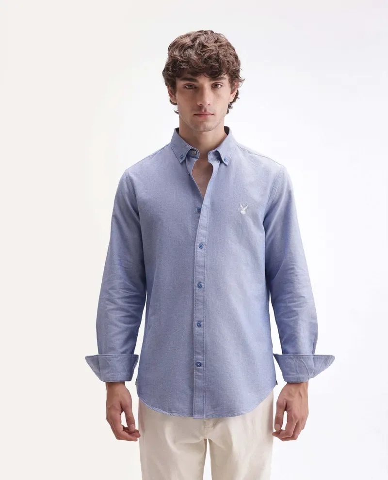 RARE RABBIT Men Regular Fit Solid Casual Shirt in blue
