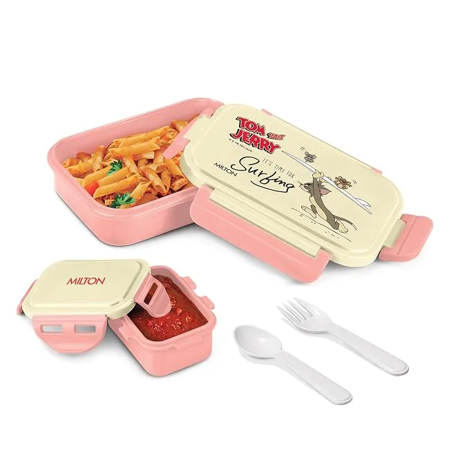 MILTON Candy Tiffin (Tom & Jerry) kids lunch box, 520 ml, pink, with leak-proof inner container