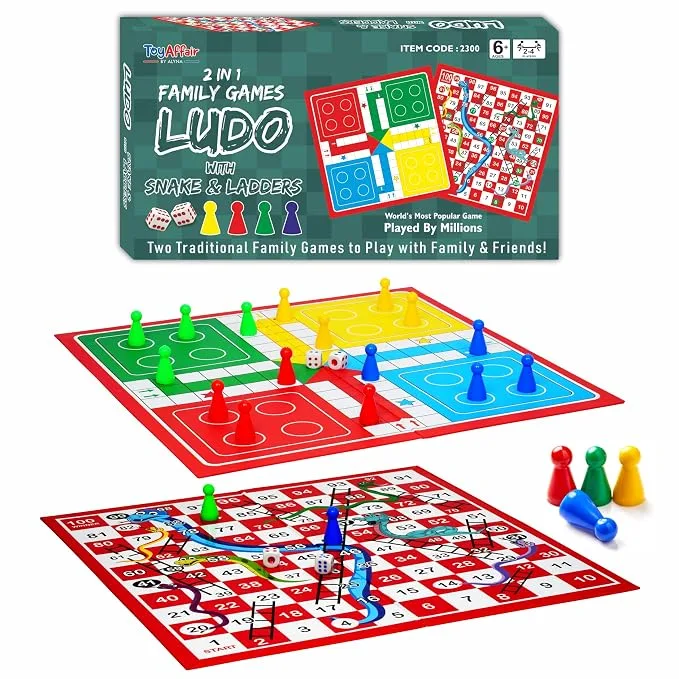 ToyAffair 2-in-1 Ludo and Snakes & Ladders double-sided board game, 38 x 38 cm