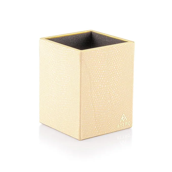 Attro Wooden Designer Square Pen Stand & Desk Organizer in Cream